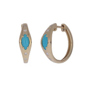EHB57711TQ. 14K Solid Gold Turquoise and Diamond Hoops